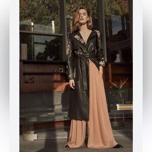 BCBGMAXAZRIA Alix Embroidered Faux Leather Trench Coat - SZ XS